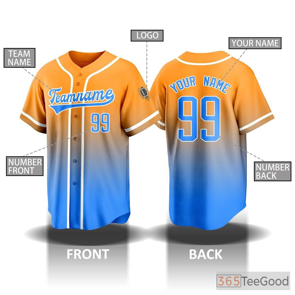 Blue & Yellow Baseball Jersey Tee for Men & Women - Your Custom Player Identity