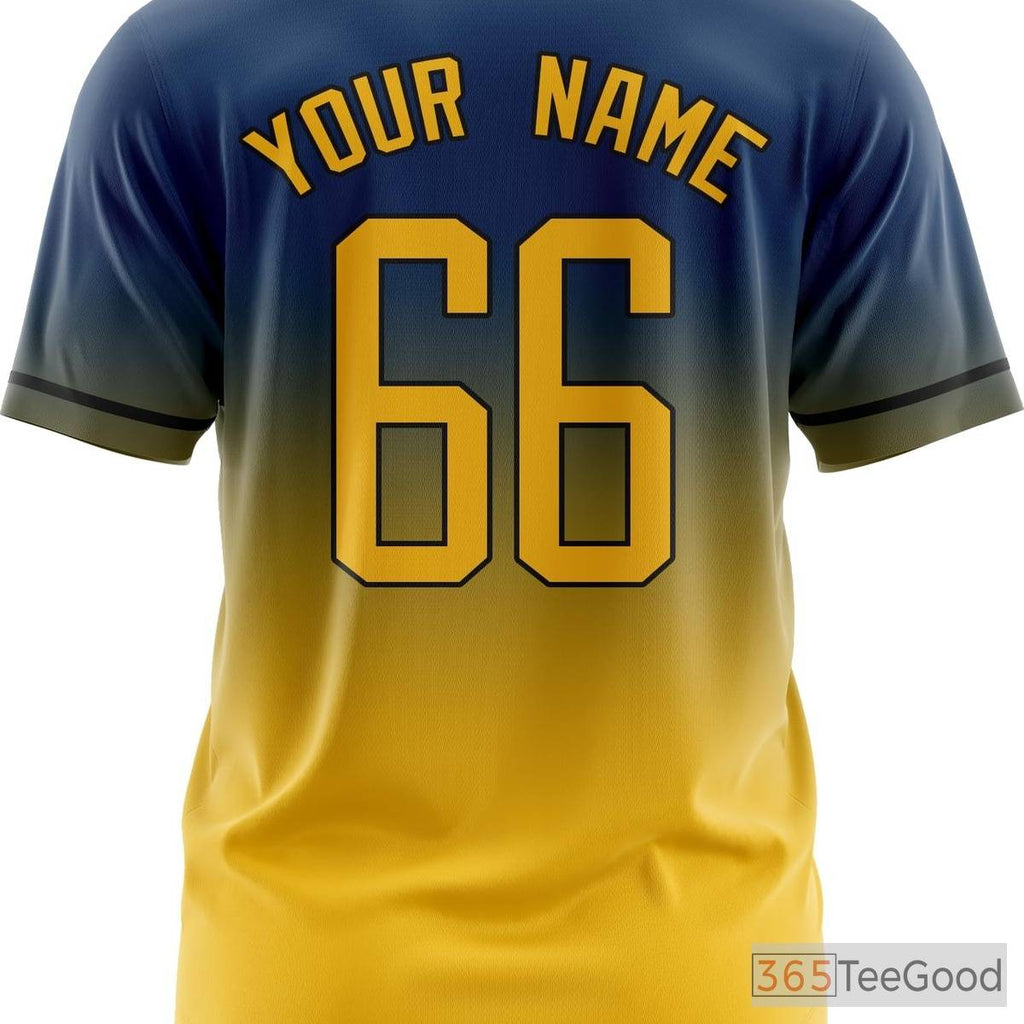 Blue & Yellow Baseball Jersey Tee for Men & Women - Create Your Stitched Player Details
