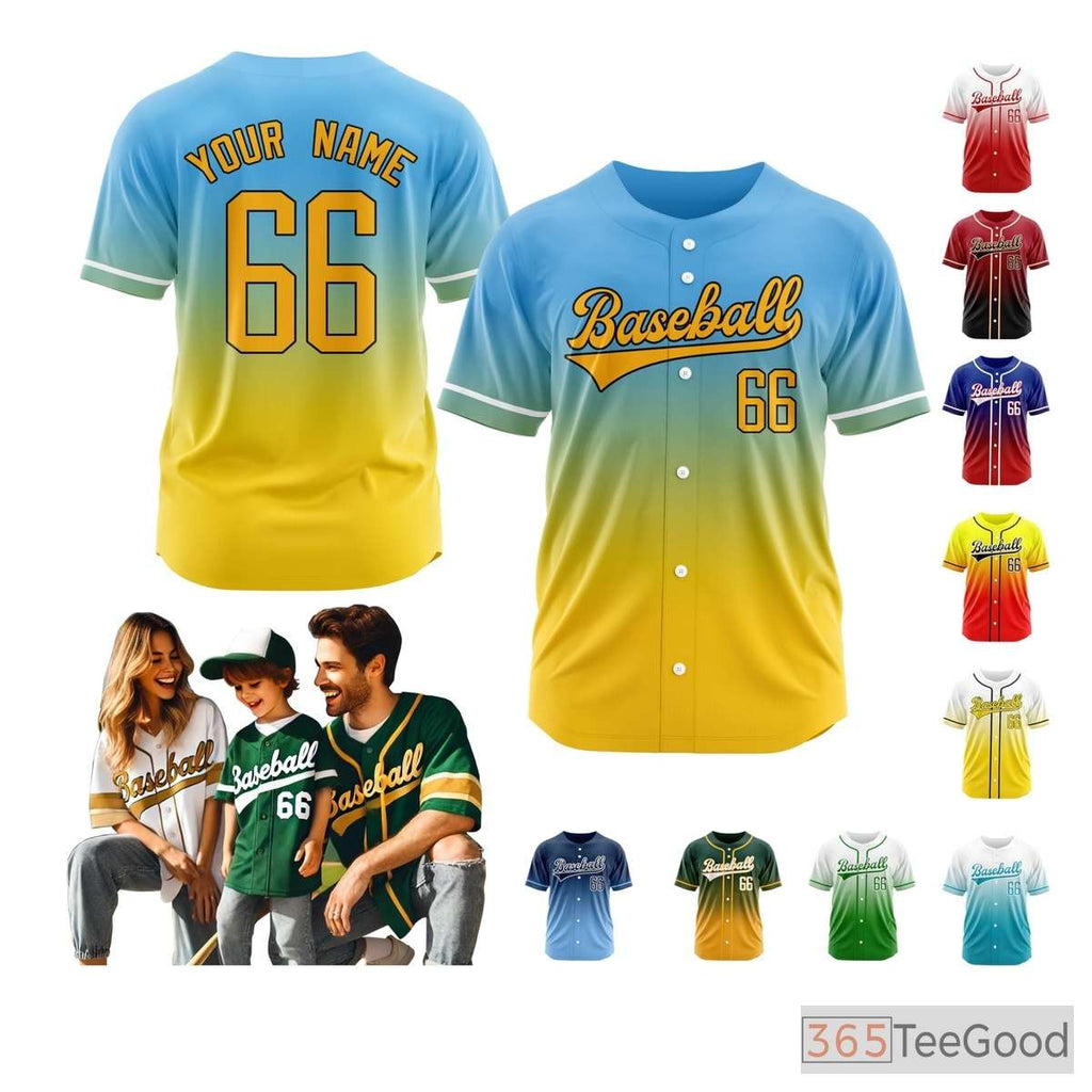 Blue & Yellow Custom Baseball Jersey Tee for Men & Women - Stitched Name, Number & Logo