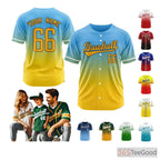 Blue & Yellow Custom Baseball Jersey Tee for Men & Women - Stitched Name, Number & Logo
