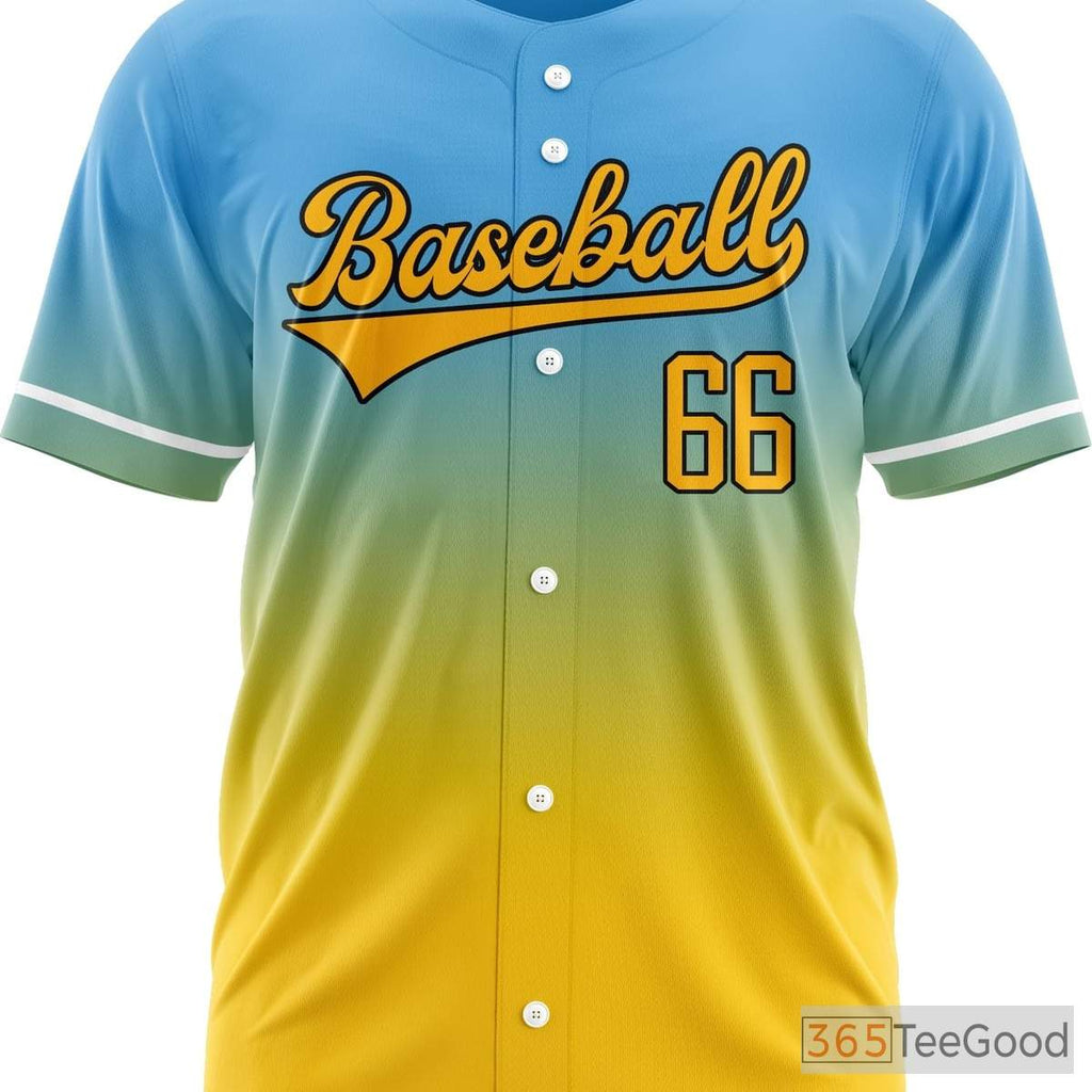 Blue & Yellow Custom Baseball Jersey Tee for Men & Women - Stitched Name, Number & Logo