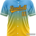 Blue & Yellow Custom Baseball Jersey Tee for Men & Women - Stitched Name, Number & Logo