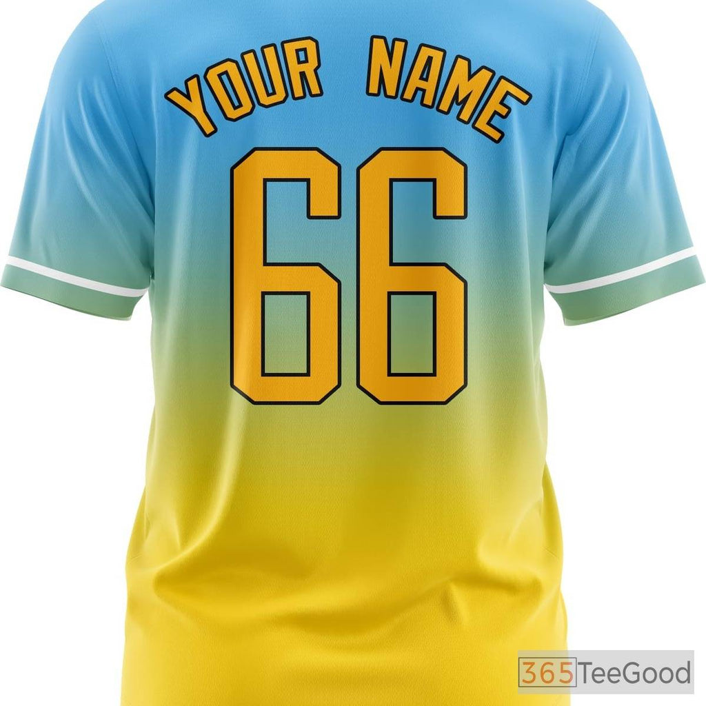 Blue & Yellow Custom Baseball Jersey Tee for Men & Women - Stitched Name, Number & Logo