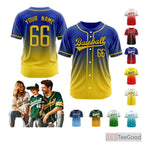 Blue & Yellow Customizable Baseball Jersey Tee for Men & Women - Add Your Team Name & Number