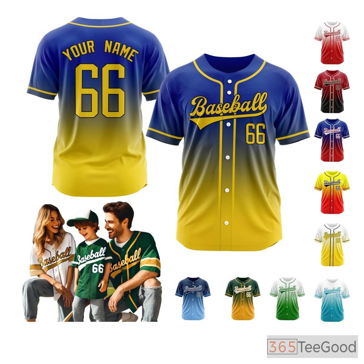 Blue & Yellow Customizable Baseball Jersey Tee for Men & Women - Add Your Team Name & Number