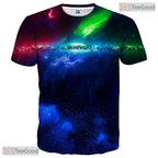 Vibrant Blue Geometric Fashion Print 3D Graphic Casual Unisex Tee Shirt Tops