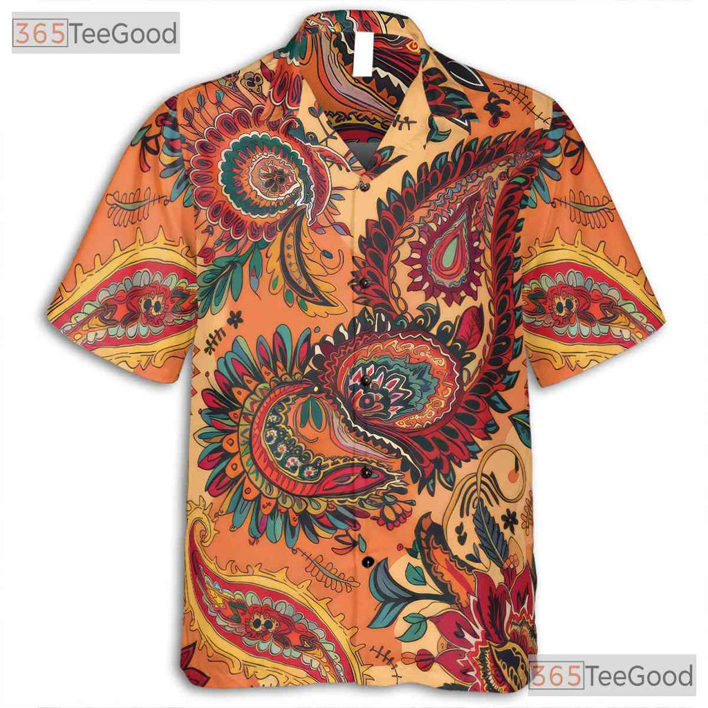 Boho Floral Hawaiian Shirt - Women's Retro Paisley Pattern Festival Tee