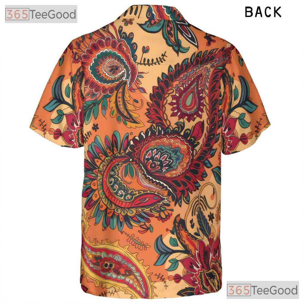 Boho Floral Hawaiian Shirt - Women's Retro Paisley Pattern Festival Tee