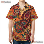 Boho Floral Hawaiian Shirt - Women's Retro Paisley Pattern Festival Tee