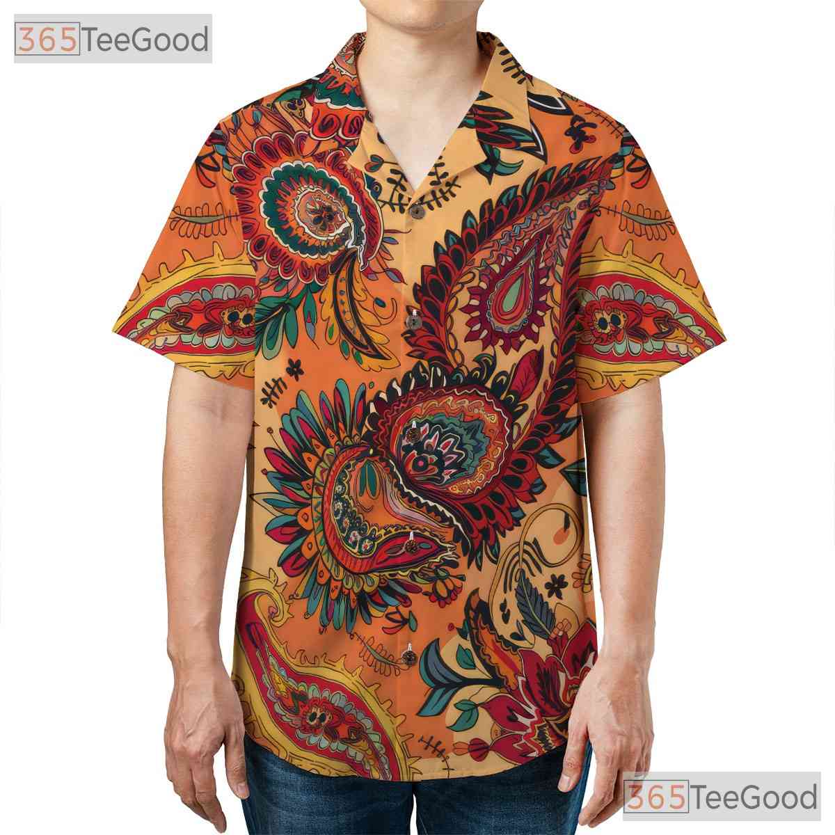 Boho Floral Hawaiian Shirt - Women's Retro Paisley Pattern Festival Tee