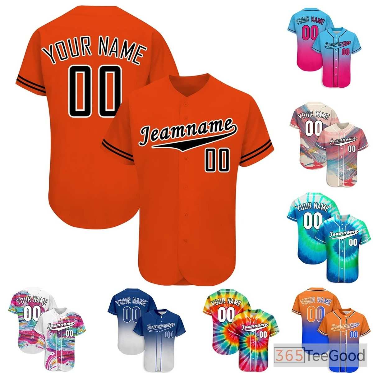 Bright Orange Custom Baseball Jersey Button Down Shirt Personalized Unisex Team Tee