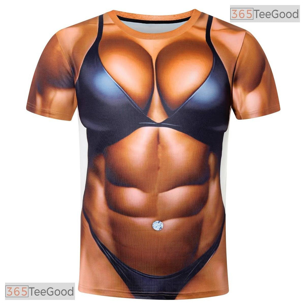 Brown Black Hairy Chest Funny Novelty 3D Printed Casual Short Sleeve Unisex Tee