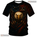 Brown Black USA Bald Eagle American Flag Style 3D Printed Casual Unisex Tee Shirt Tops