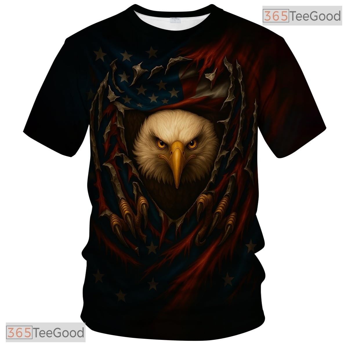 Brown Black USA Bald Eagle American Flag Style 3D Printed Casual Unisex Tee Shirt Tops