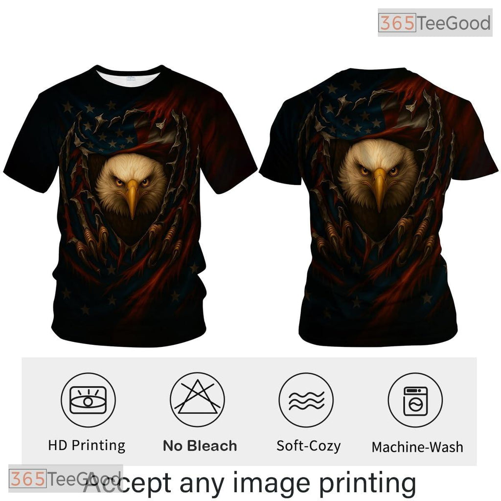 Brown Black USA Bald Eagle American Flag Style 3D Printed Casual Unisex Tee Shirt Tops