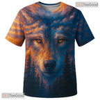 Brown And Blue Wild Wolf Funny Graphic Novelty 3D Printed Casual Unisex T-Shirt Top