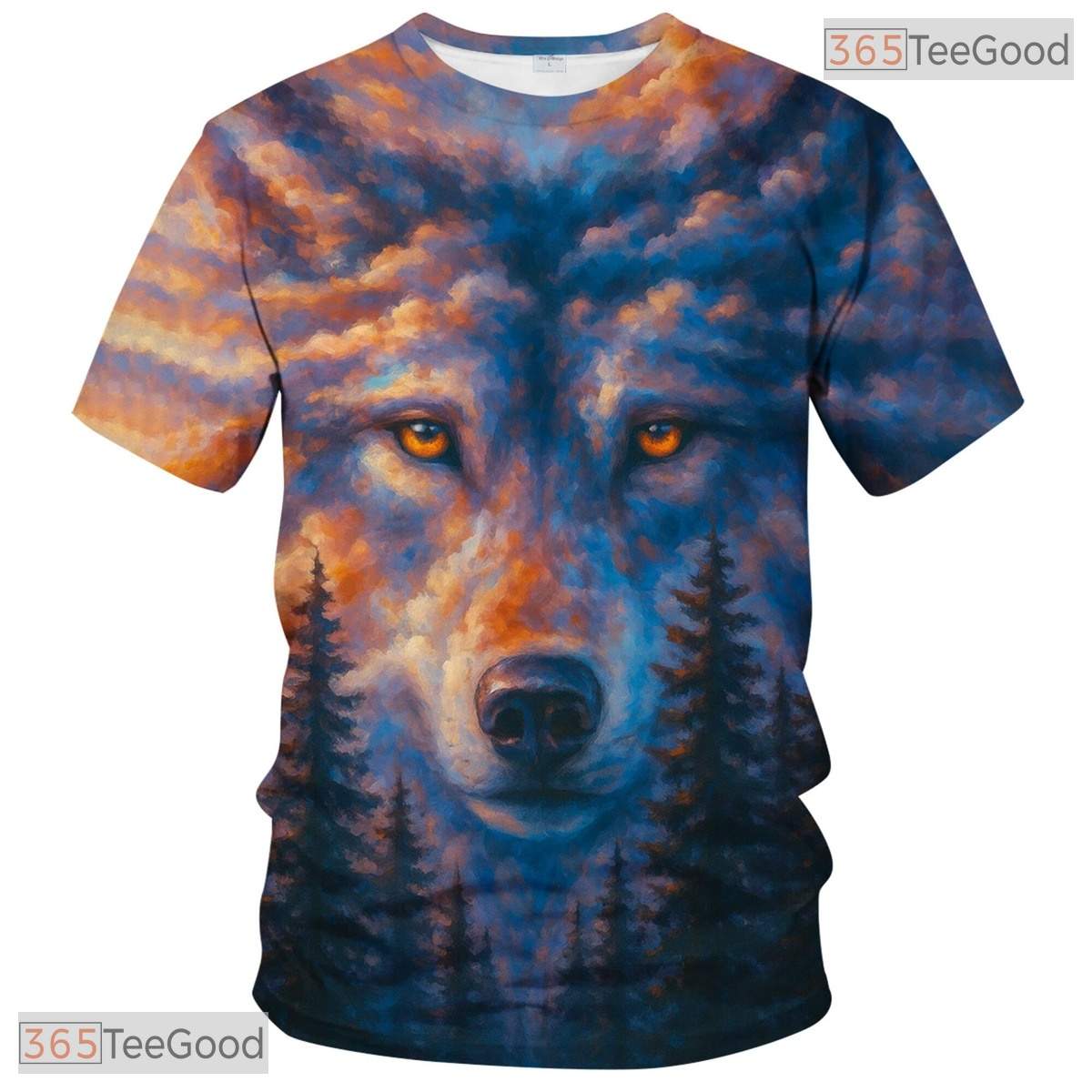 Brown And Blue Wild Wolf Funny Graphic Novelty 3D Printed Casual Unisex T-Shirt Top
