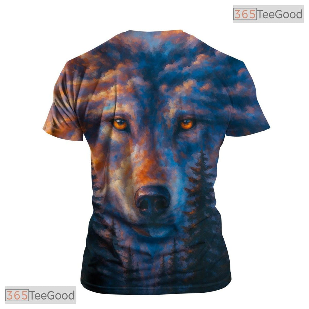 Brown And Blue Wild Wolf Funny Graphic Novelty 3D Printed Casual Unisex T-Shirt Top