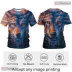 Brown And Blue Wild Wolf Funny Graphic Novelty 3D Printed Casual Unisex T-Shirt Top