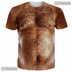 Funny Brown Hairy Chest Costume Novelty Graphic 3D Printed Casual Unisex Tee