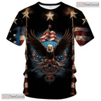 Brown USA Bald Eagle American Flag Graphic 3D Printed Casual Unisex T-Shirt Tops