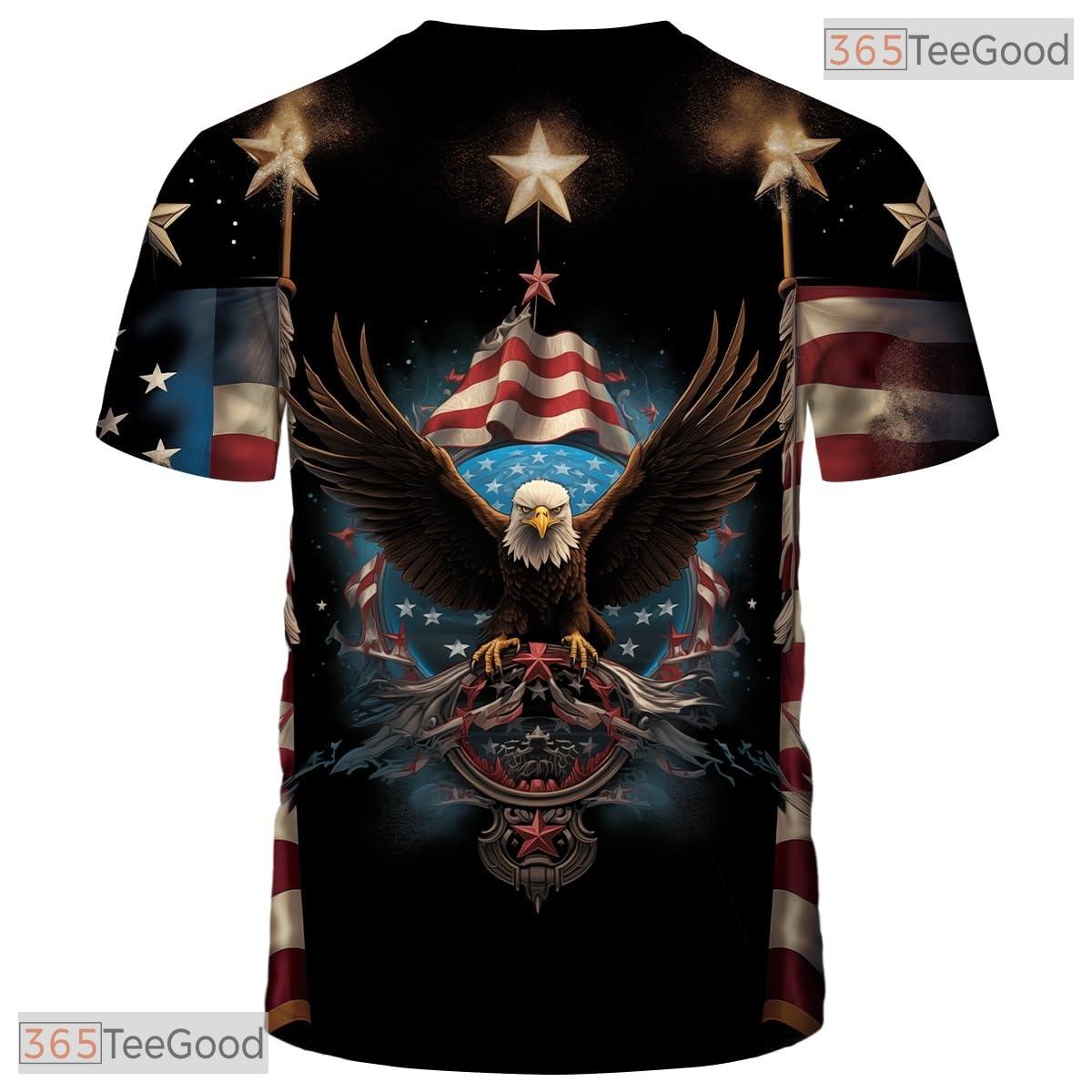 Brown USA Bald Eagle American Flag Graphic 3D Printed Casual Unisex T-Shirt Tops