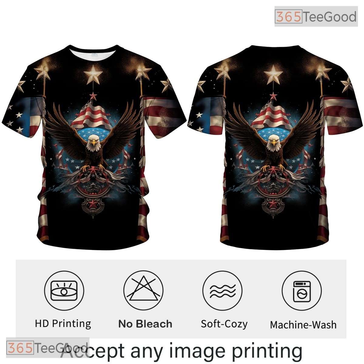 Brown USA Bald Eagle American Flag Graphic 3D Printed Casual Unisex T-Shirt Tops