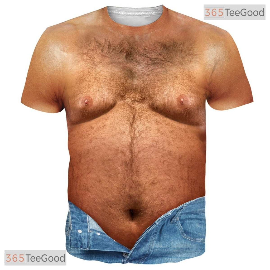Funny Brown Hairy Chest Costume Novelty Graphic 3D Printed Casual Unisex T-Shirt