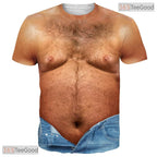 Funny Brown Hairy Chest Costume Novelty Graphic 3D Printed Casual Unisex T-Shirt