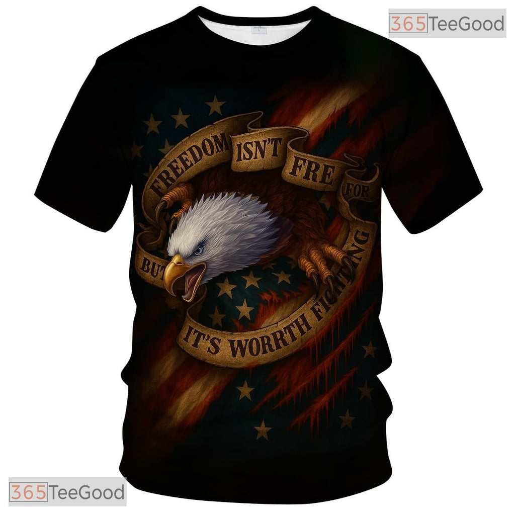 Brown White USA Bald Eagle American Flag Style 3D Printed Casual Unisex Tee Shirt Tops