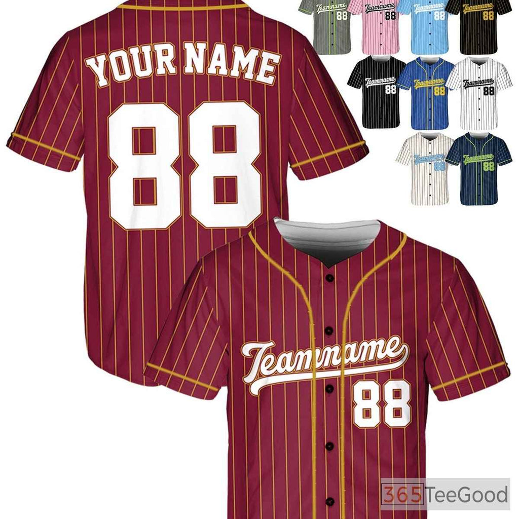 Burgundy Gold White Baseball Jersey Tee - Custom Name, Number, and Logo Design