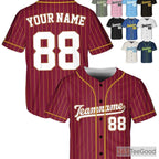 Burgundy Gold White Baseball Jersey Tee - Custom Name, Number, and Logo Design