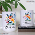 Personalized Butterfly Flower Name Mug - Custom Floral Aesthetic Gift Ceramic Accent Mug