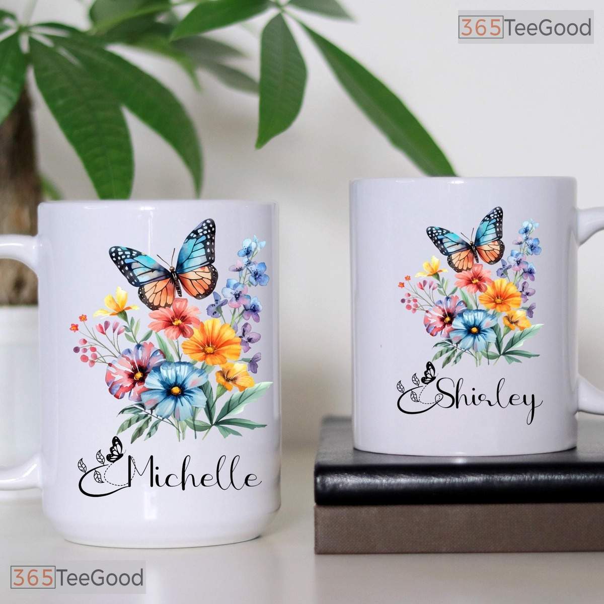 Personalized Butterfly Flower Name Mug - Custom Floral Aesthetic Gift Ceramic Accent Mug