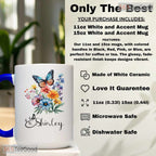 Personalized Butterfly Flower Name Mug - Custom Floral Aesthetic Gift Ceramic Accent Mug