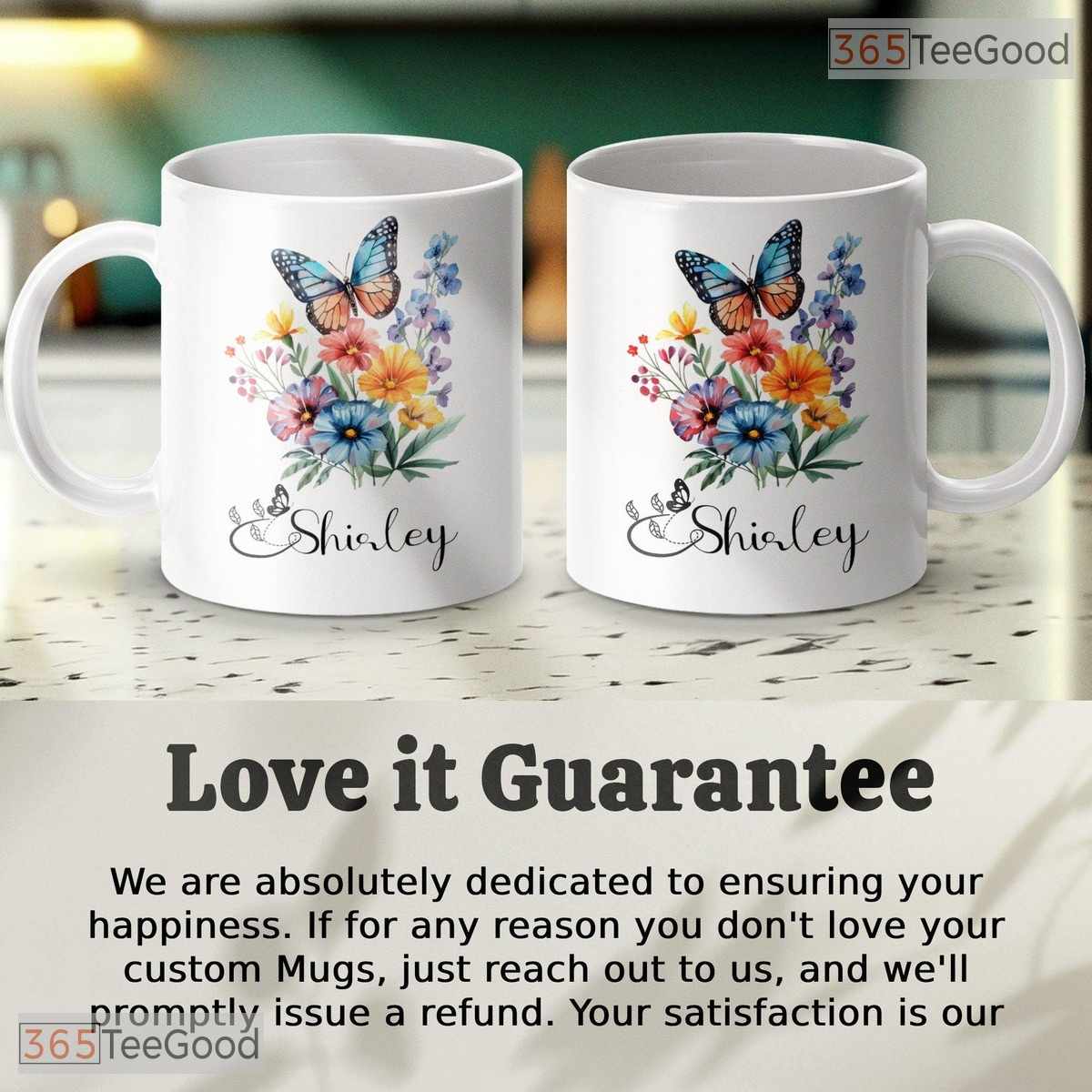 Personalized Butterfly Flower Name Mug - Custom Floral Aesthetic Gift Ceramic Accent Mug