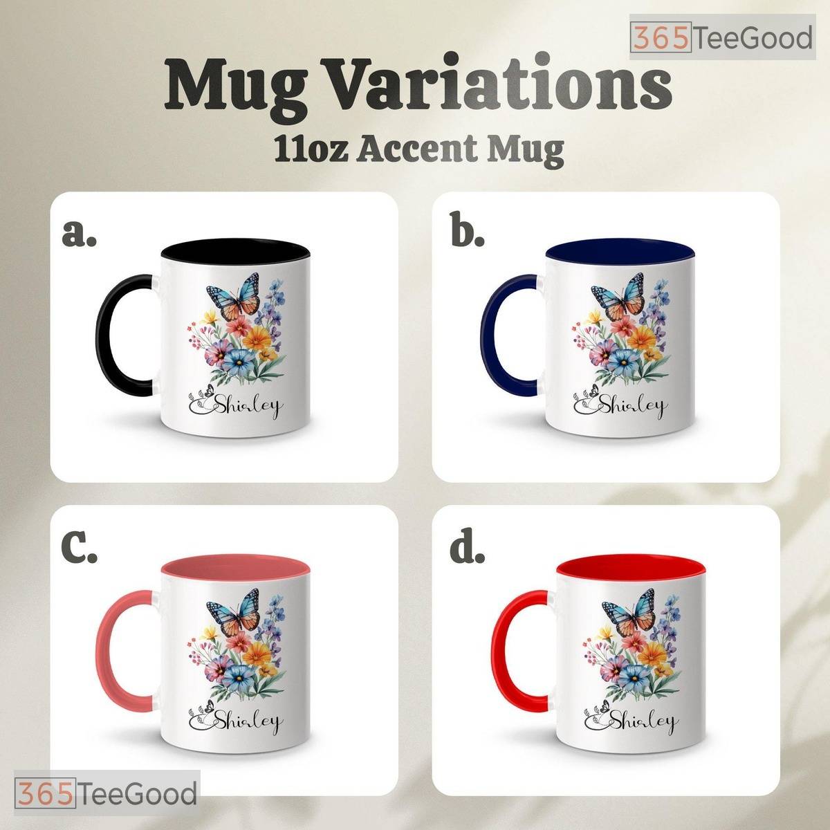 Personalized Butterfly Flower Name Mug - Custom Floral Aesthetic Gift Ceramic Accent Mug