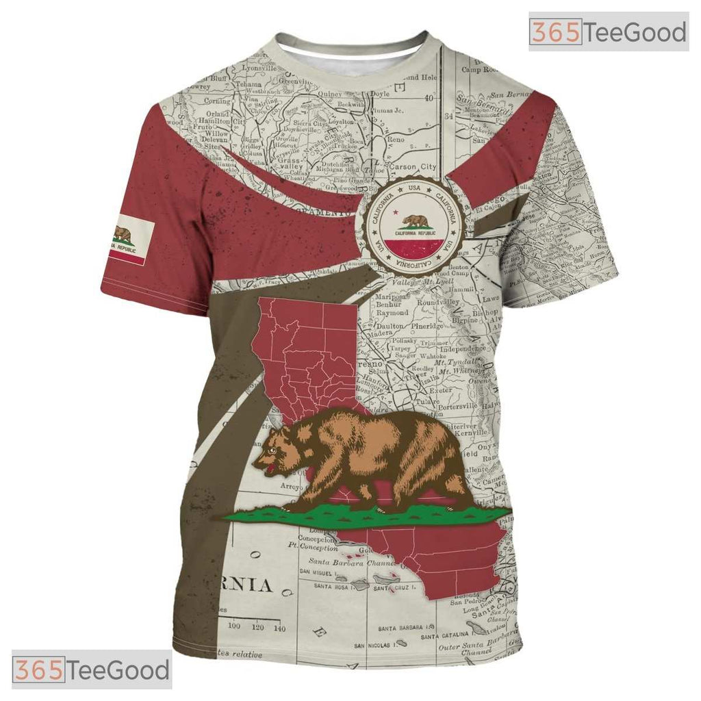 California State Beige Novelty Graphic 3D Printed Casual Unisex Tee Shirt Apparel