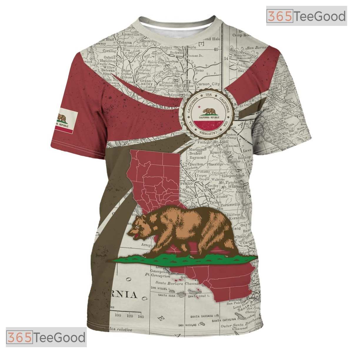 California State Beige Novelty Graphic 3D Printed Casual Unisex Tee Shirt Apparel