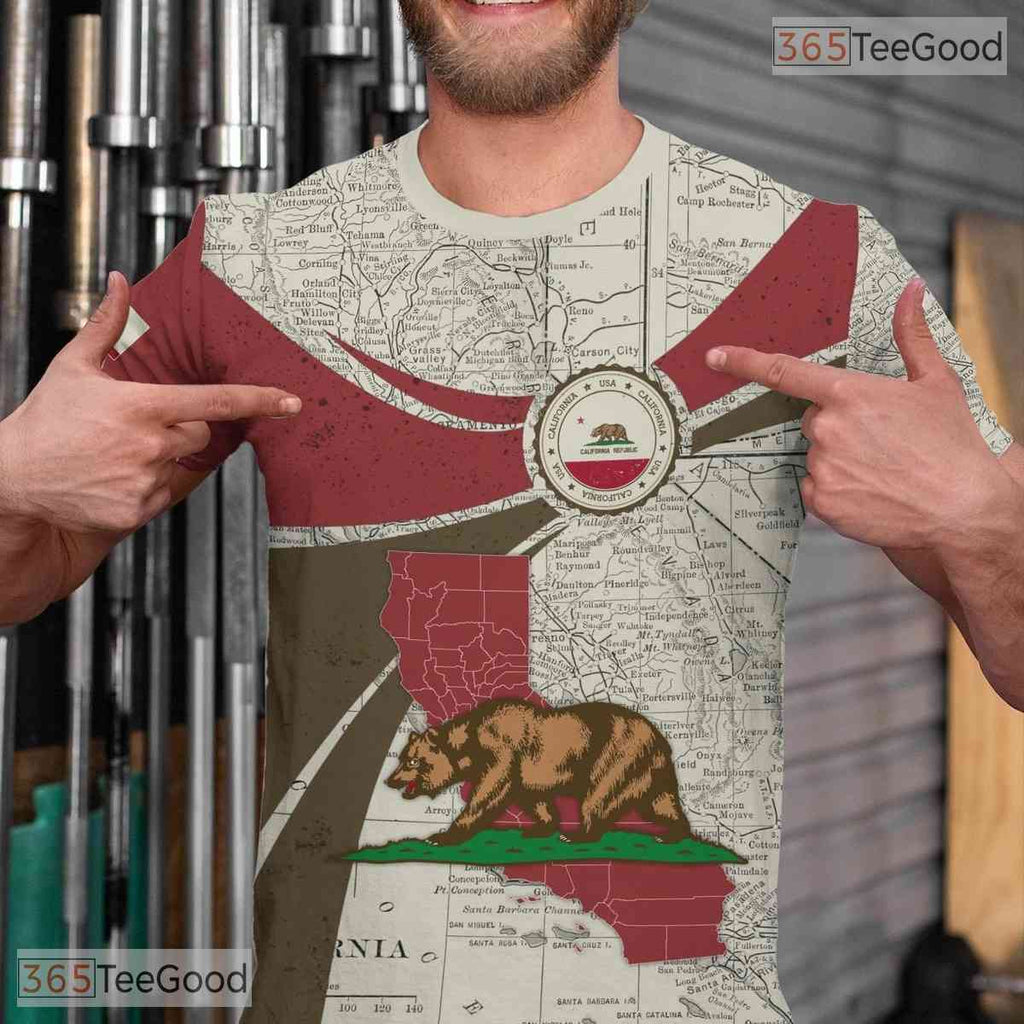 California State Beige Novelty Graphic 3D Printed Casual Unisex Tee Shirt Apparel