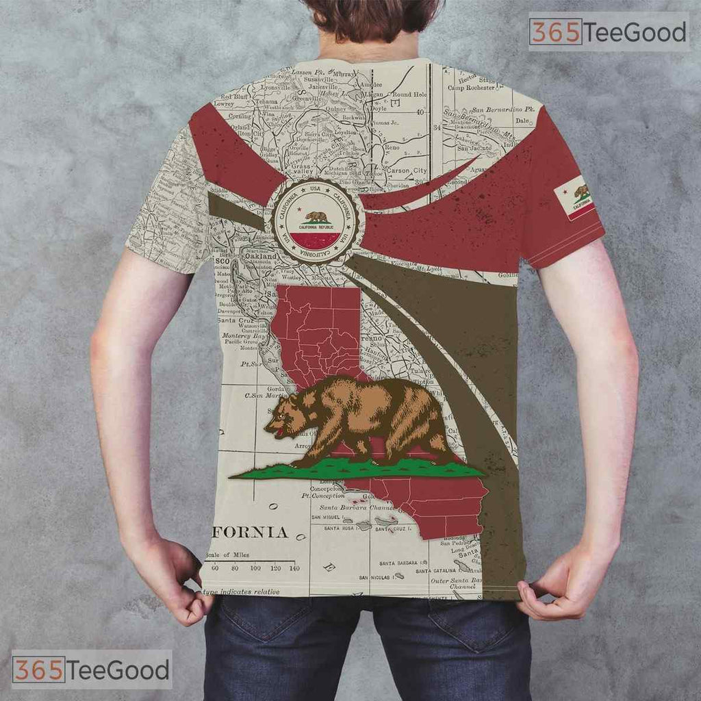 California State Beige Novelty Graphic 3D Printed Casual Unisex Tee Shirt Apparel