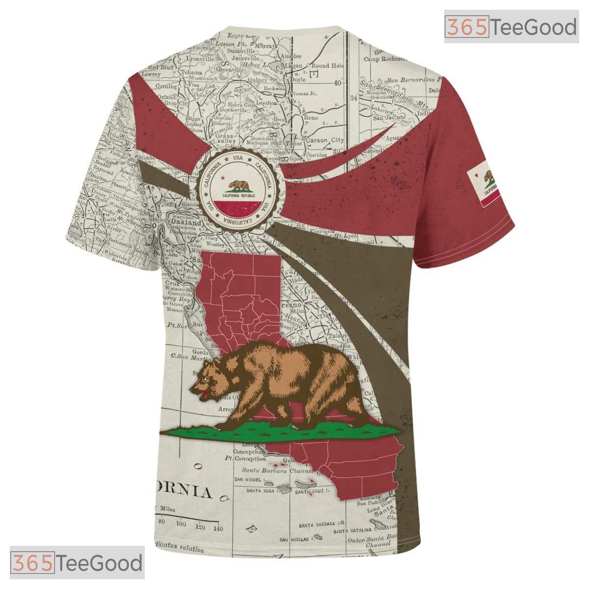 California State Beige Novelty Graphic 3D Printed Casual Unisex Tee Shirt Apparel