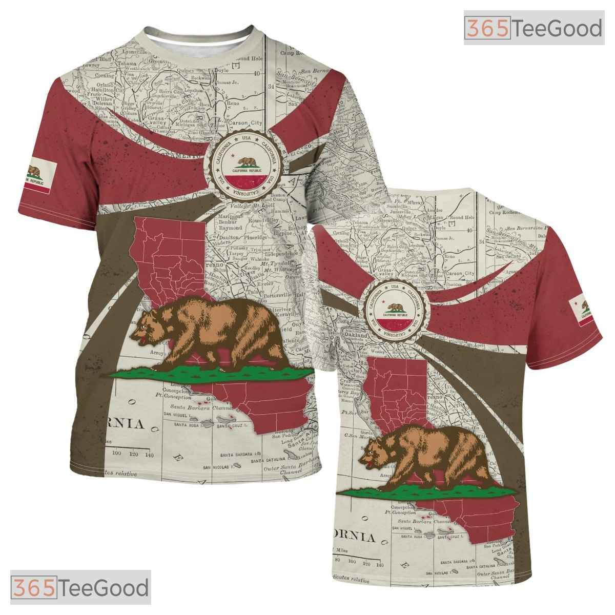 California State Beige Novelty Graphic 3D Printed Casual Unisex Tee Shirt Apparel