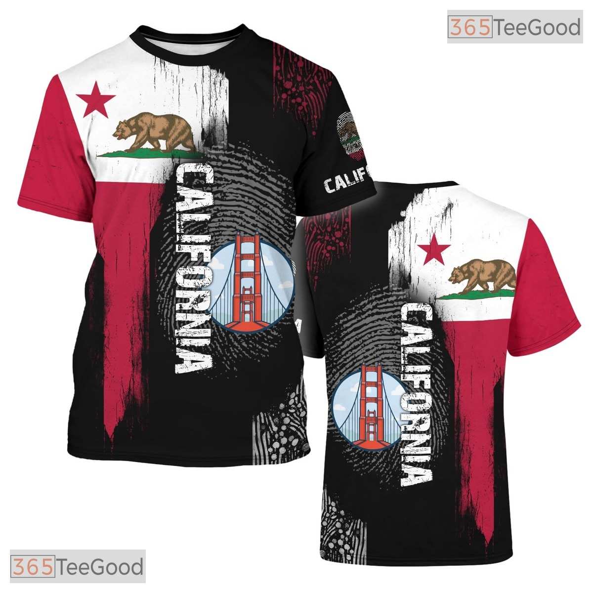 California State Black Novelty Graphic 3D Printed Casual Unisex Tee Shirt Styles