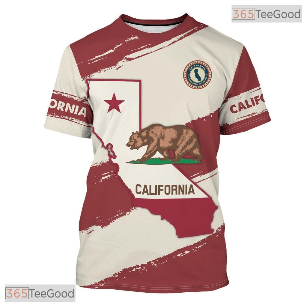 California State Red Novelty Graphic 3D Printed Casual Unisex Short Sleeve T-Shirt