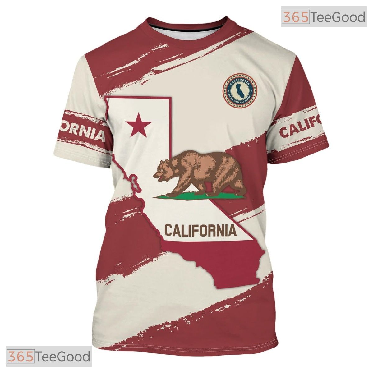 California State Red Novelty Graphic 3D Printed Casual Unisex Short Sleeve T-Shirt