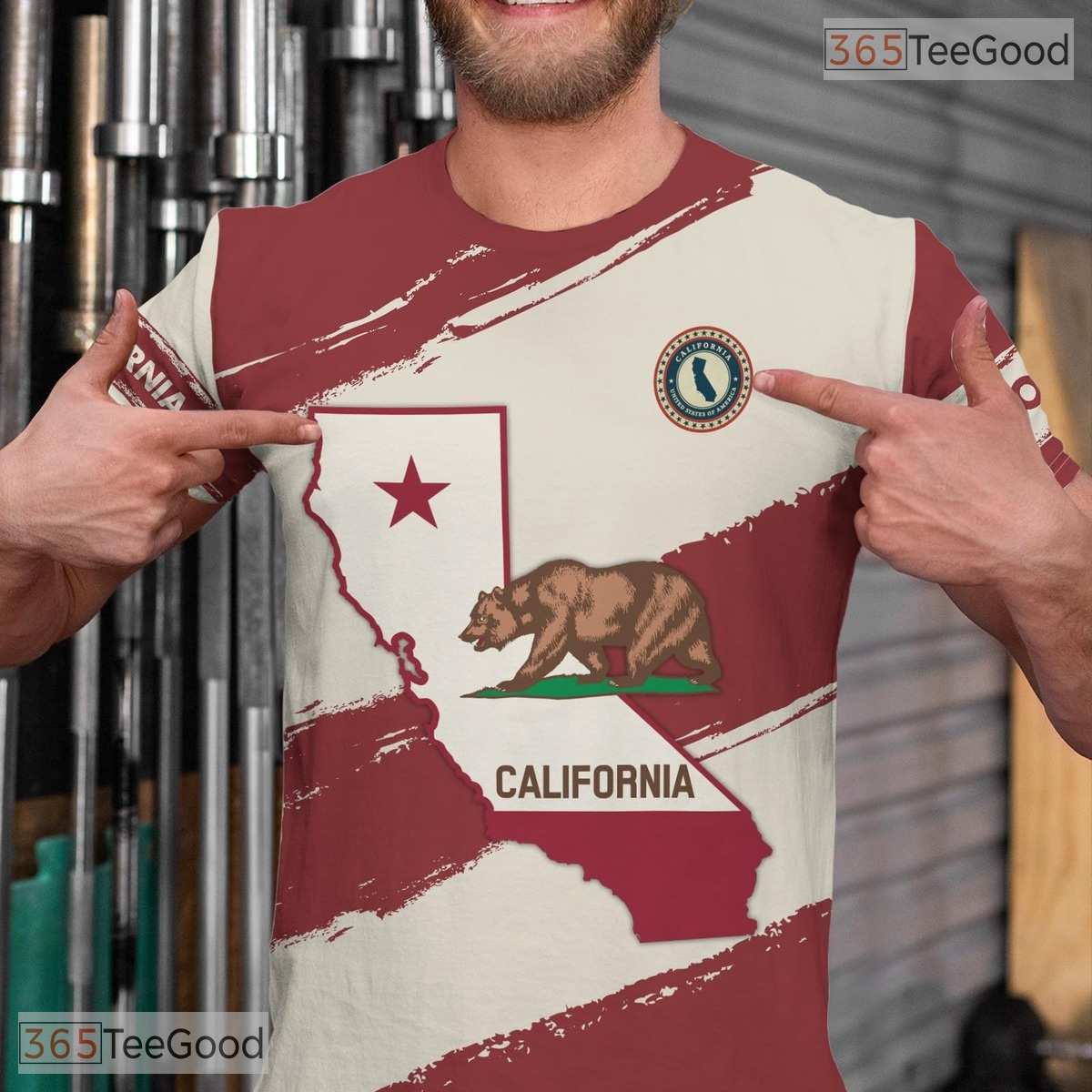California State Red Novelty Graphic 3D Printed Casual Unisex Short Sleeve T-Shirt
