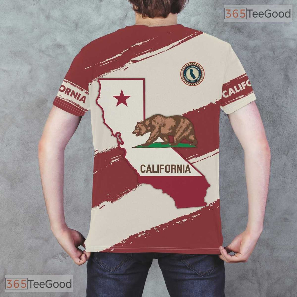 California State Red Novelty Graphic 3D Printed Casual Unisex Short Sleeve T-Shirt