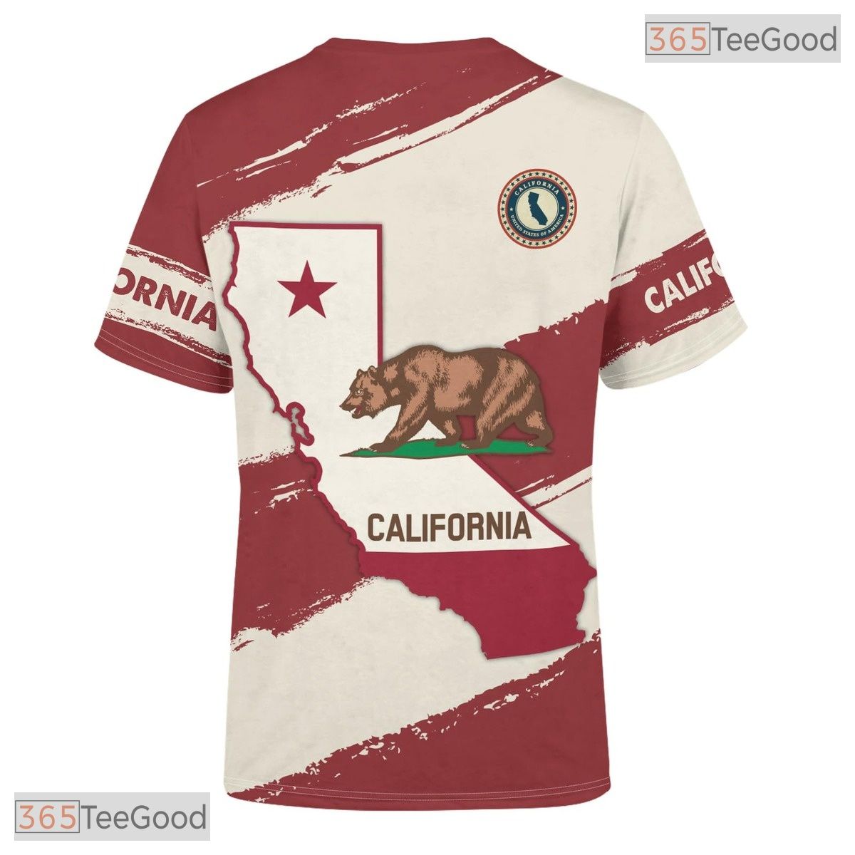 California State Red Novelty Graphic 3D Printed Casual Unisex Short Sleeve T-Shirt