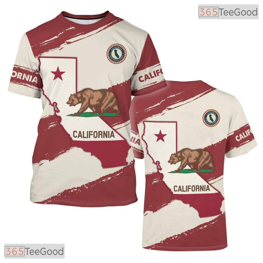 California State Red Novelty Graphic 3D Printed Casual Unisex Short Sleeve T-Shirt